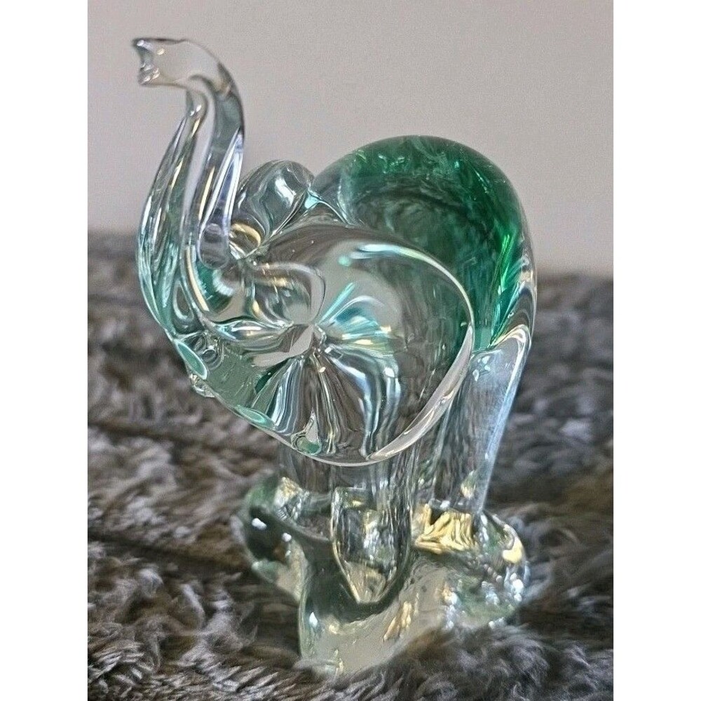 Vintage Decorative Art Ngwenya Glass Elephant Figure Murano Style Clear Green